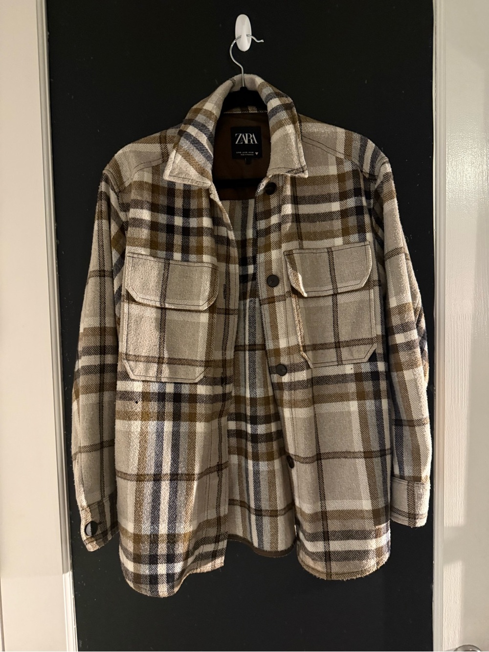 Oversized Plaid Shirt Jacket in Beige & Brown